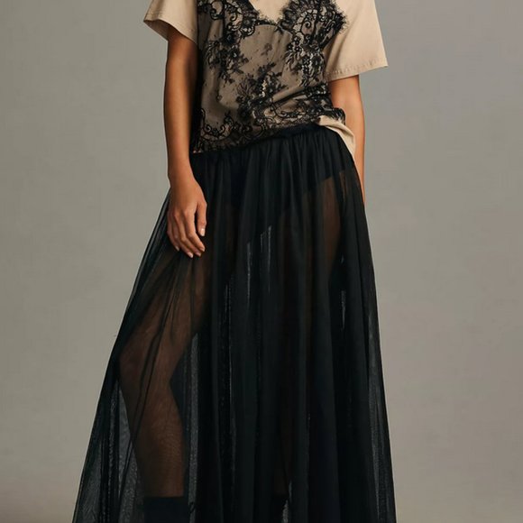 Anthropologie Sheer Tulle Maxi Skirt Sz M - Picture 3 of 8